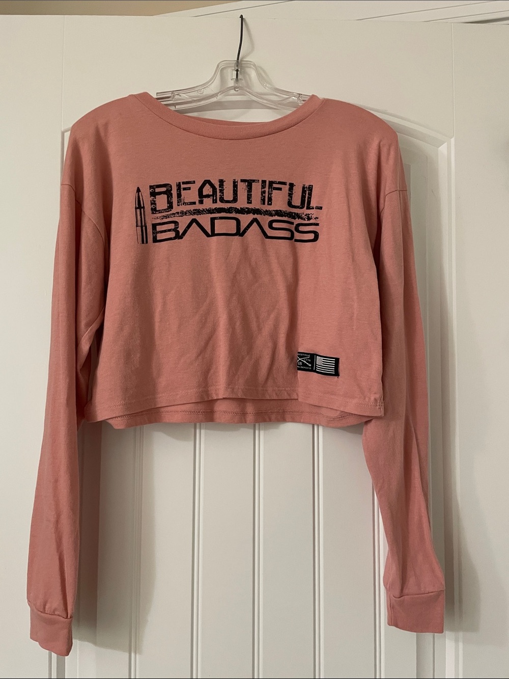 Grunt Style Dusty Rose "Beautiful Badass" Cropped Long-Sleeve Top